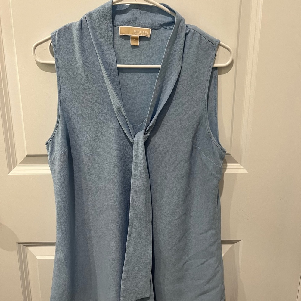 Michael Kors Women's Shore Blue Dressy Tie Front Sleeveless Top